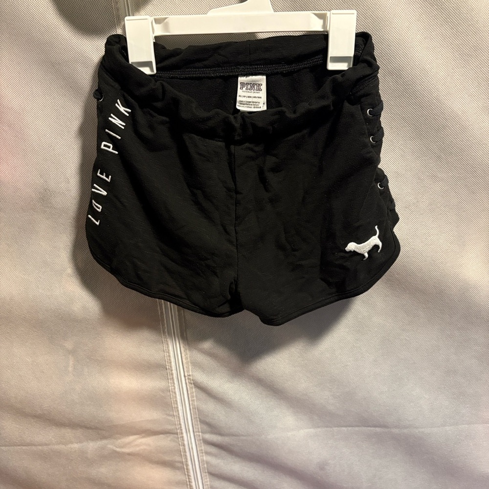 PINK Victoria's Secret Black 'Love PINK' Lace-Up Side Shorts